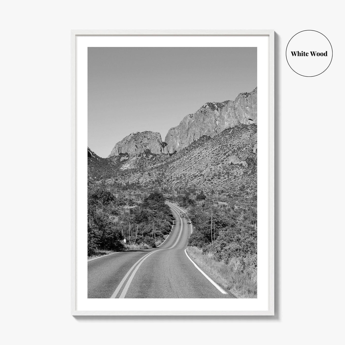 Big Bend National Park Black and White Fine Art Photo Print, Texas Road Poster