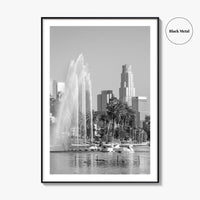 Echo Park Black and White Fine Art Photo Print, Los Angeles Skyline Poster