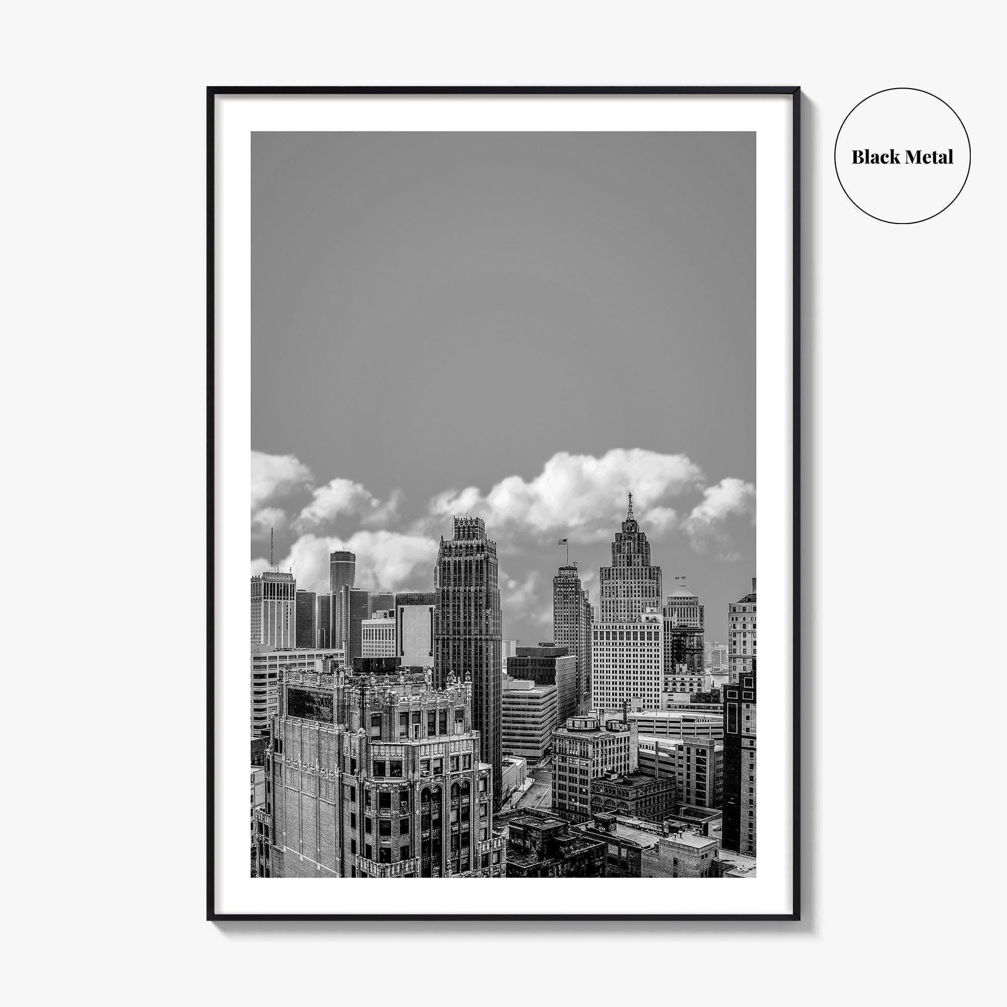 Detroit Skyline Black and White Fine Art Photo Print, Wall Decor Poster, Michigan USA