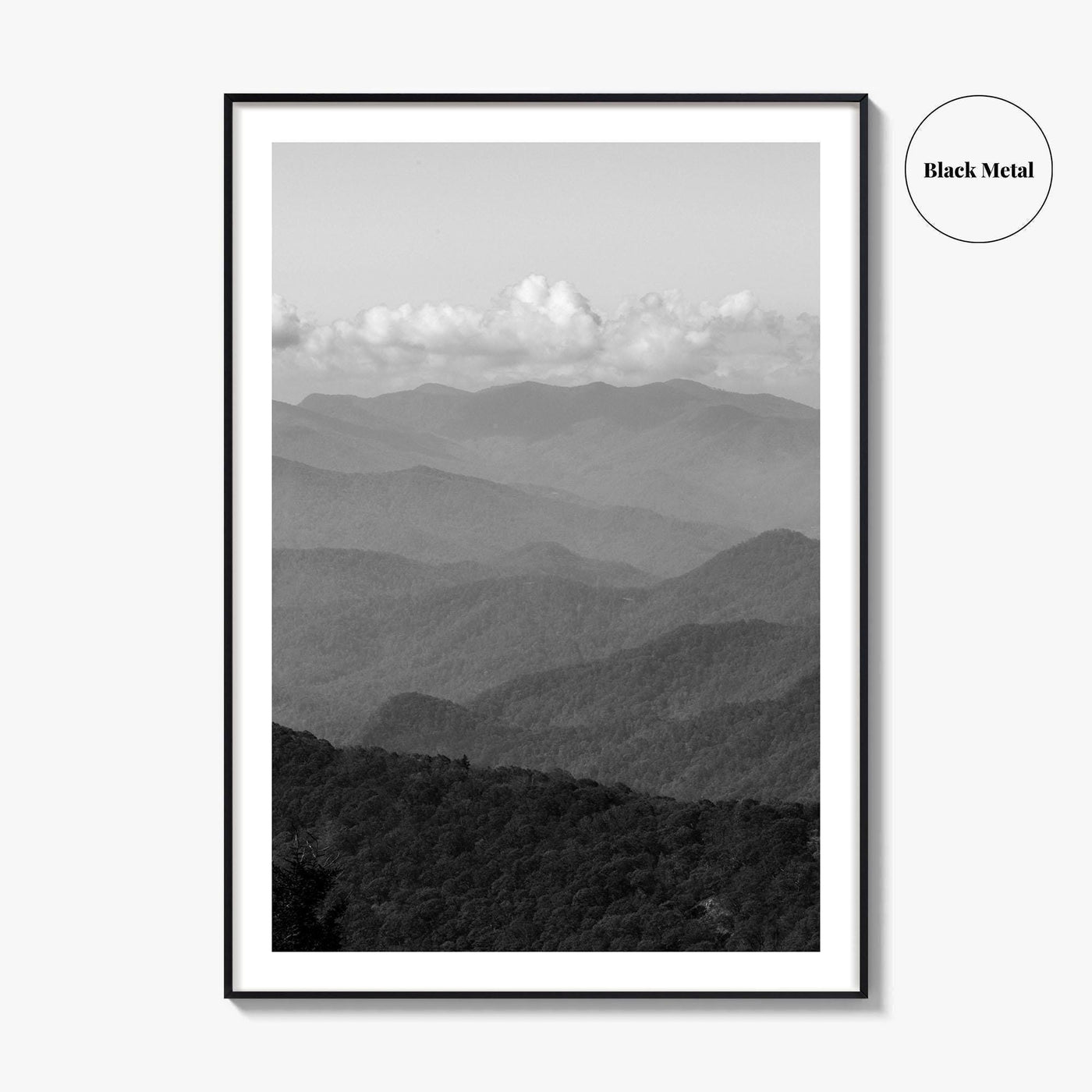 Blue Ridge Mountains Black and White Fine Art Photo Print, Smoky Mountains Poster