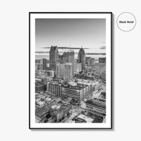 Detroit Skyline Black and White Fine Art Photo Print, Downtown Wall Poster, Michigan USA