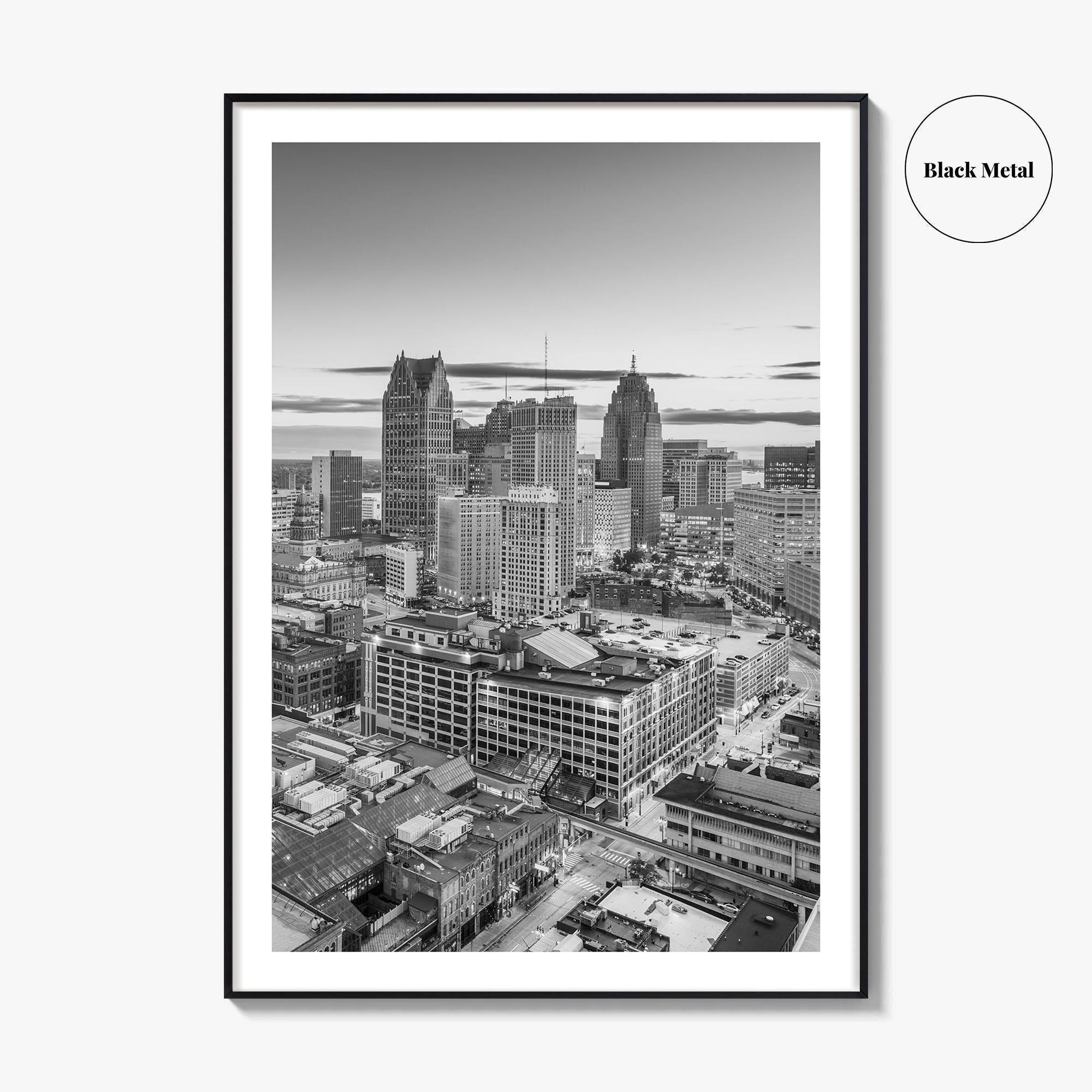 Detroit Skyline Black and White Fine Art Photo Print, Downtown Wall Poster, Michigan USA
