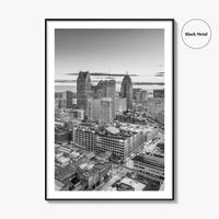 Detroit Skyline Black and White Fine Art Photo Print, Downtown Wall Poster, Michigan USA