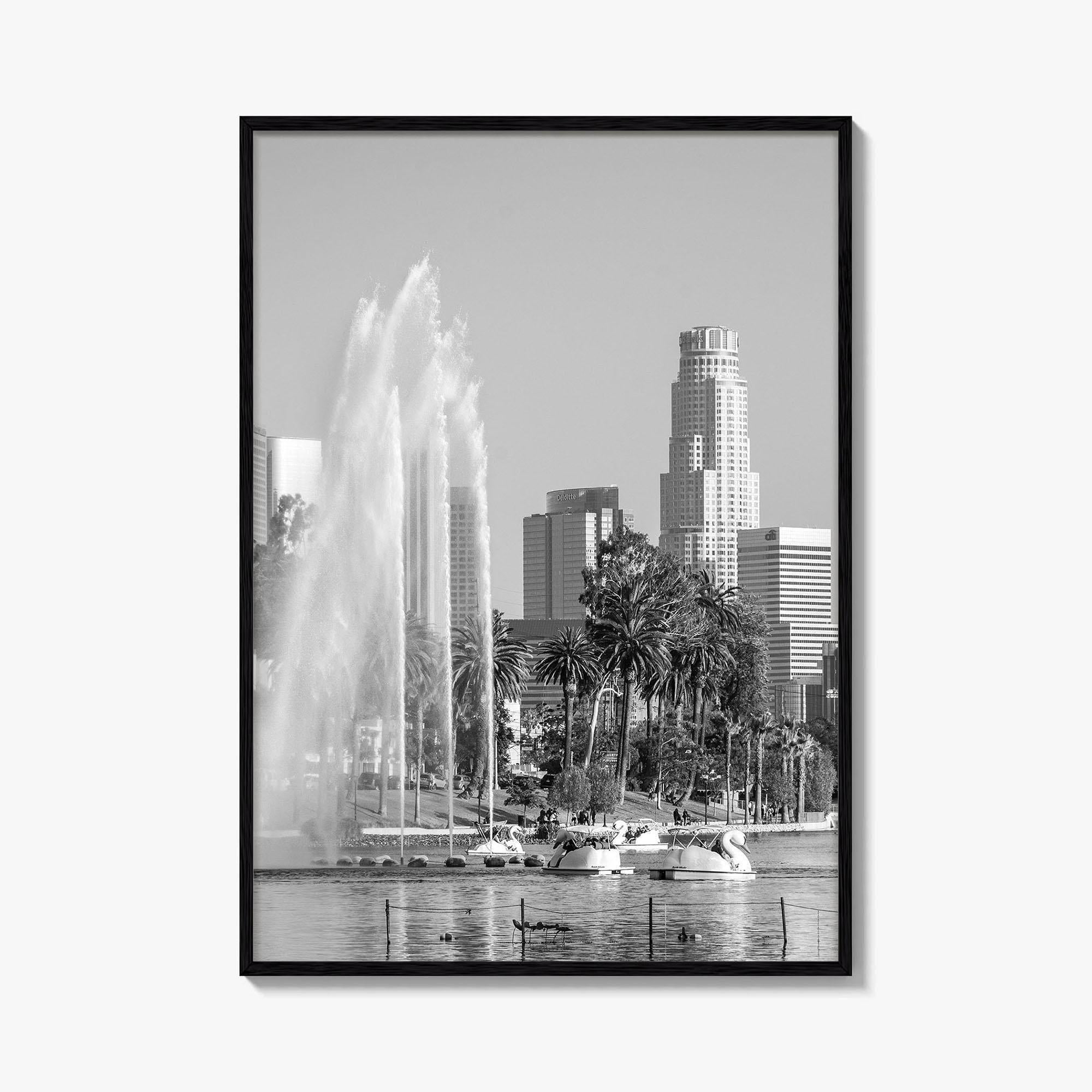 Echo Park Black and White Fine Art Photo Print, Los Angeles Skyline Poster