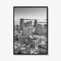 Detroit Skyline Black and White Fine Art Photo Print, Downtown Wall Poster, Michigan USA
