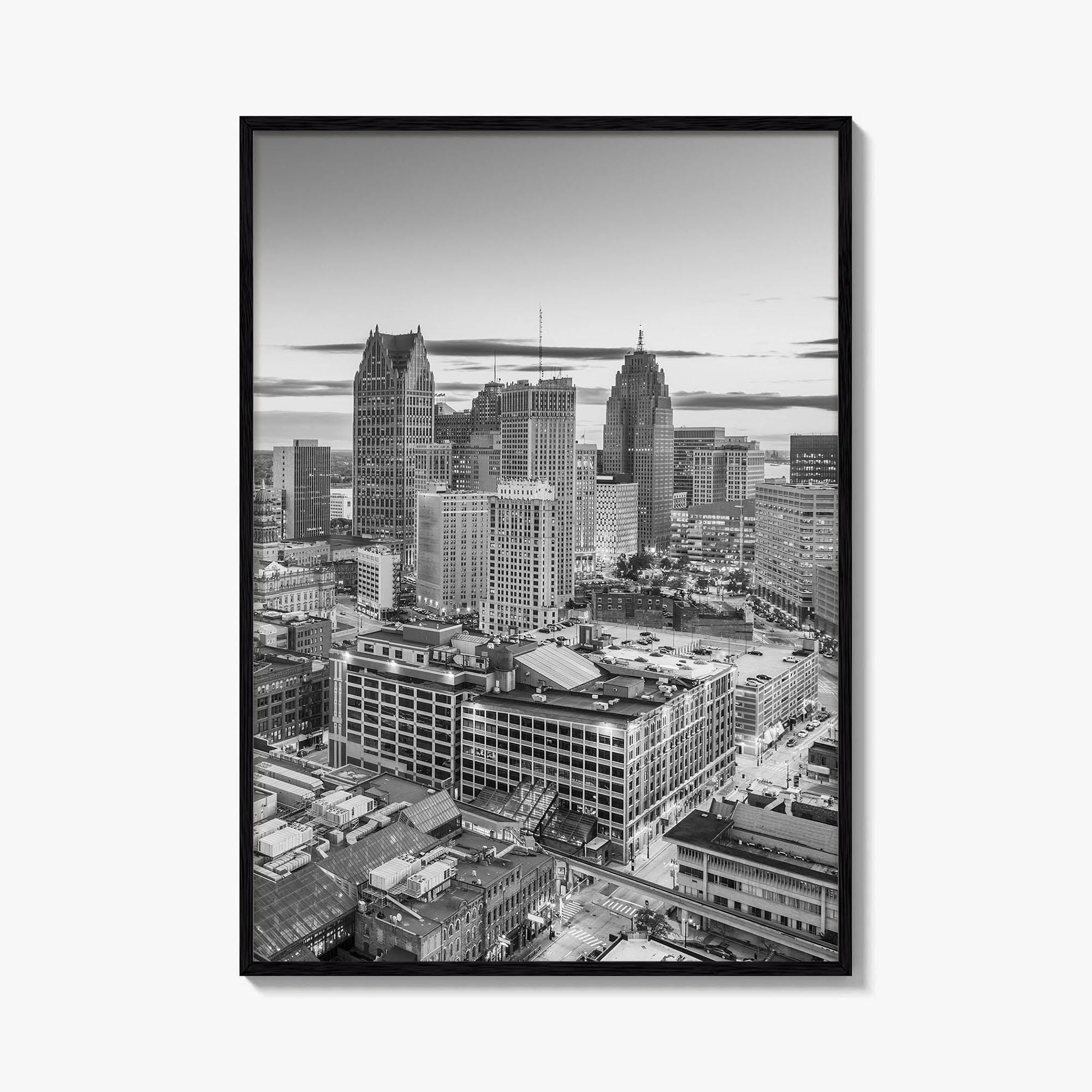Detroit Skyline Black and White Fine Art Photo Print, Downtown Wall Poster, Michigan USA