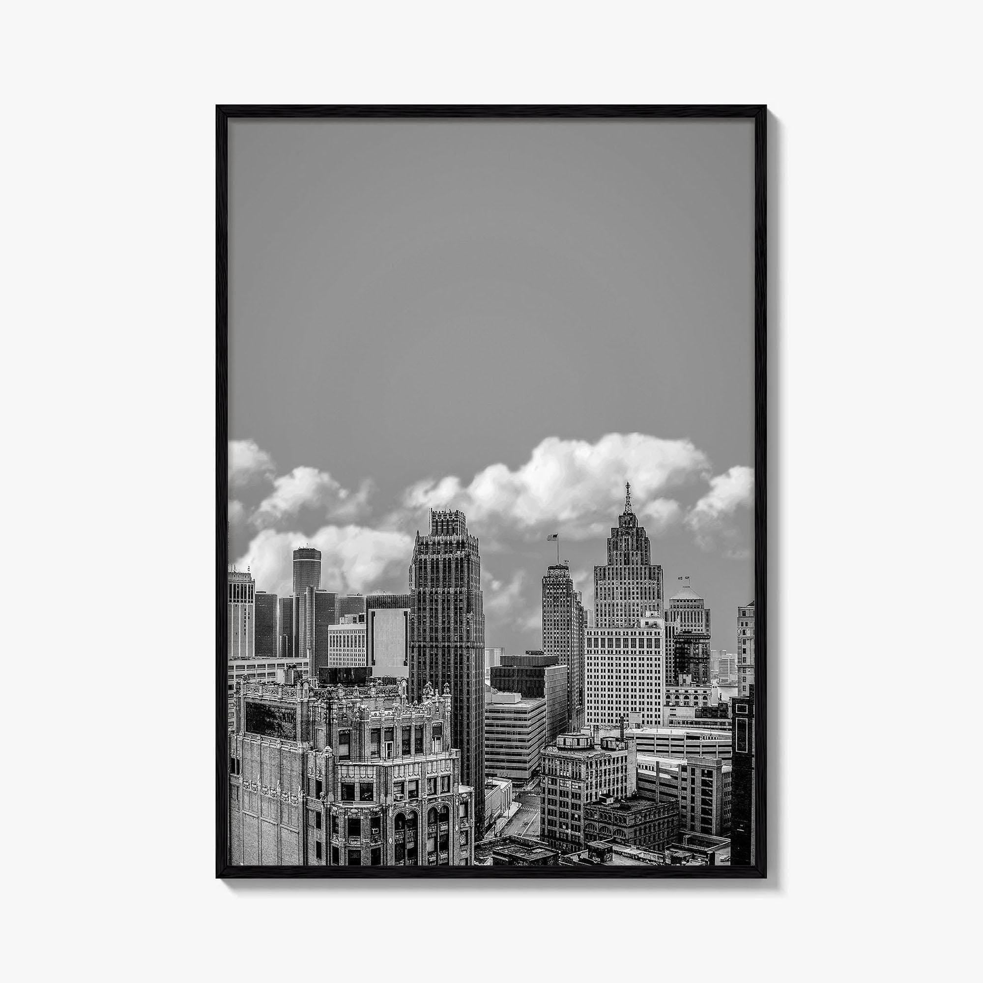 Detroit Skyline Black and White Fine Art Photo Print, Wall Decor Poster, Michigan USA