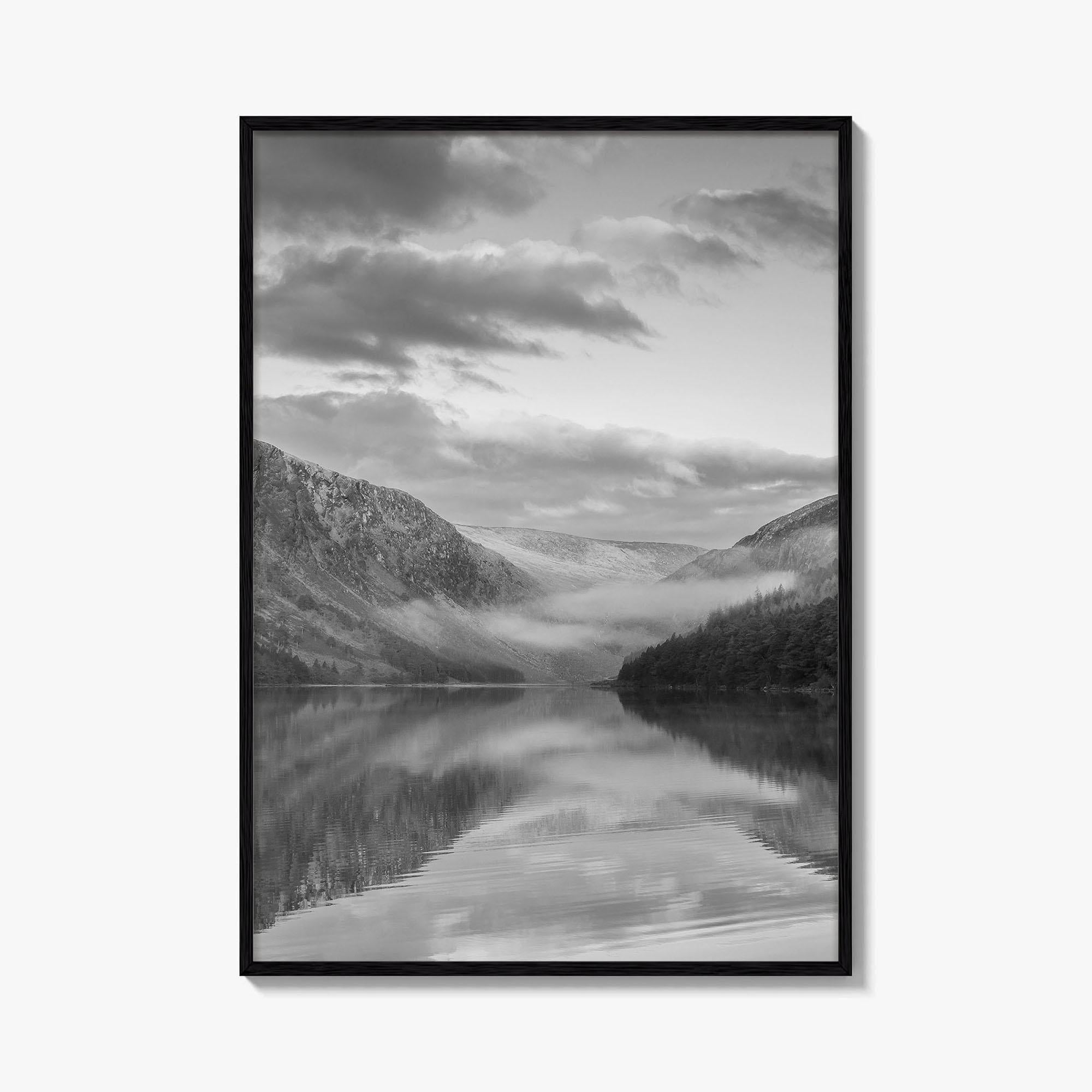 Glendalough Upper Lake Black and White Fine Art Photo Print, County Wicklow Ireland Poster
