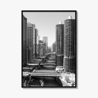 Chicago Black and White Fine Art Photo Print, Chicago River, Illinois Wall Poster