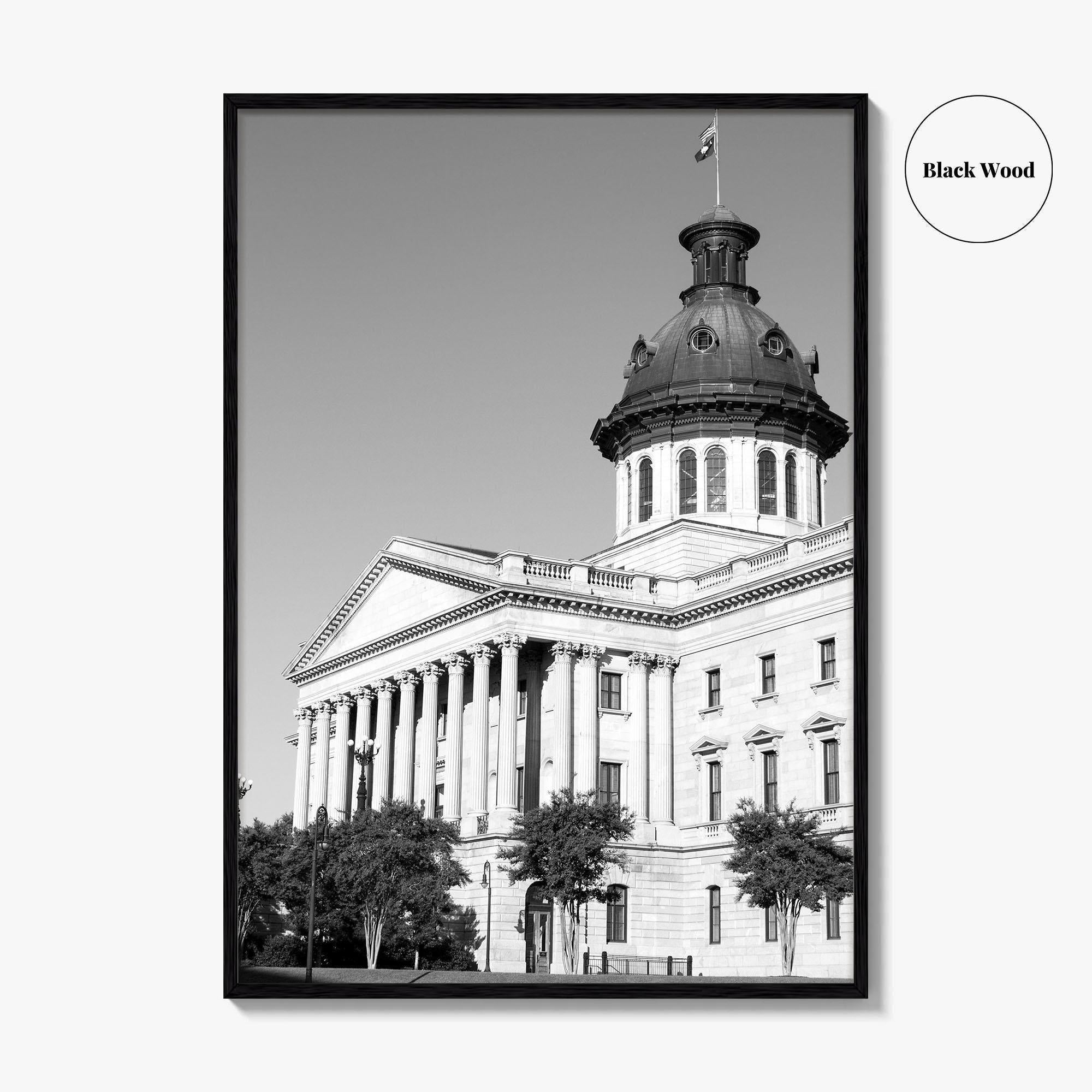 Columbia SC Black and White Fine Art Photo Print, South Carolina State House Poster