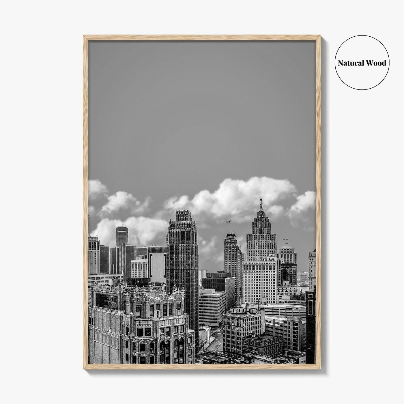 Detroit Skyline Black and White Fine Art Photo Print, Wall Decor Poster, Michigan USA