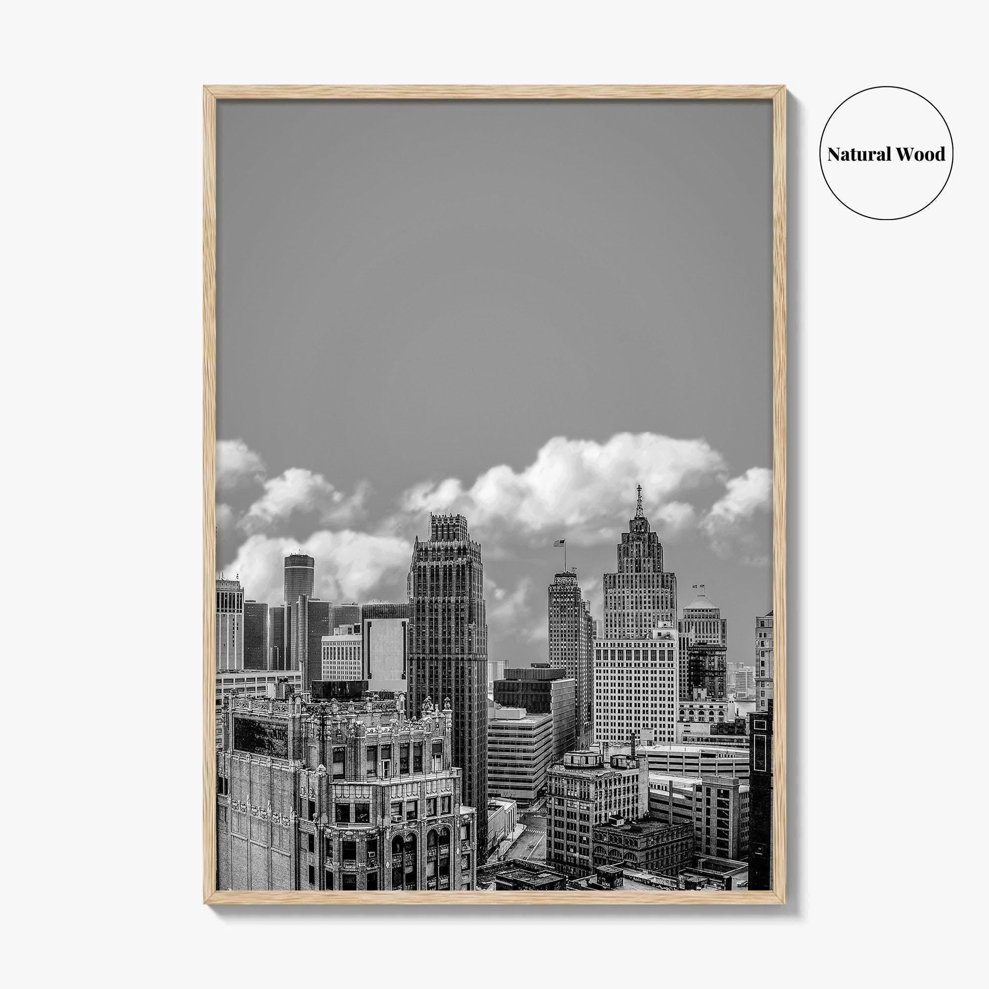 Detroit Skyline Black and White Fine Art Photo Print, Wall Decor Poster, Michigan USA