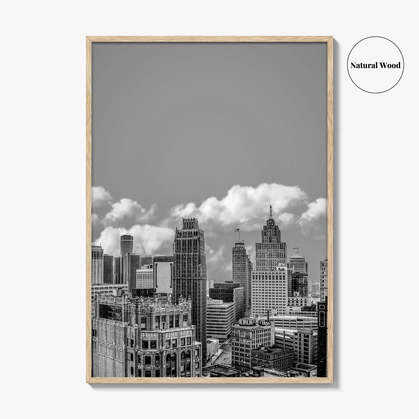 Detroit Skyline Black and White Fine Art Photo Print, Wall Decor Poster, Michigan USA