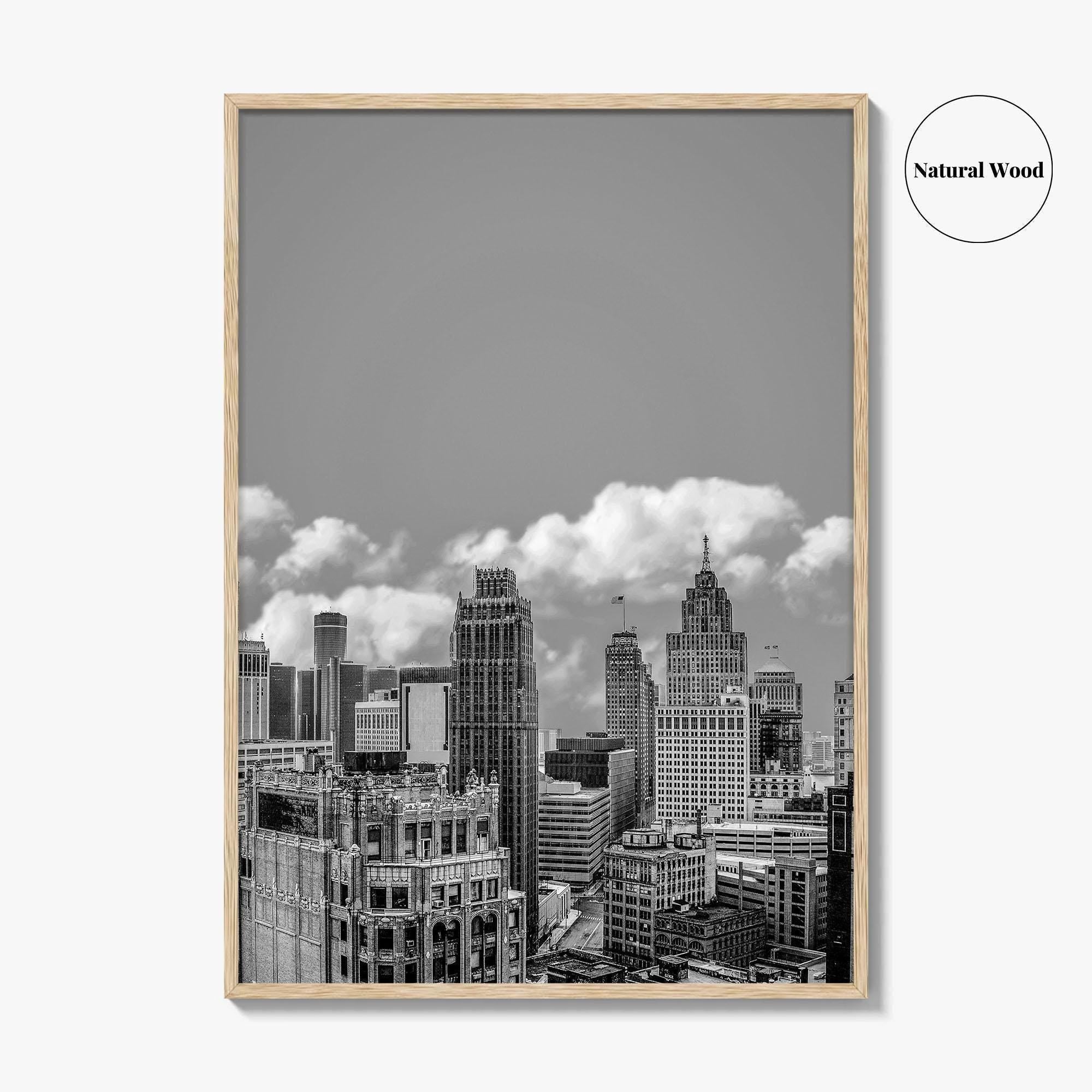Detroit Skyline Black and White Fine Art Photo Print, Wall Decor Poster, Michigan USA