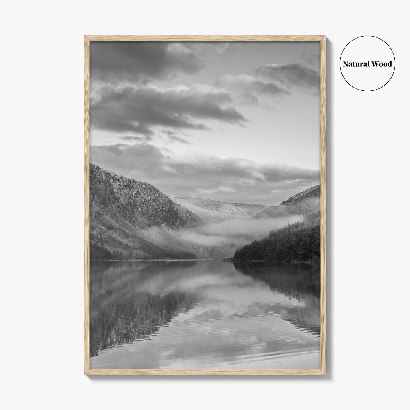Glendalough Upper Lake Black and White Fine Art Photo Print, County Wicklow Ireland Poster