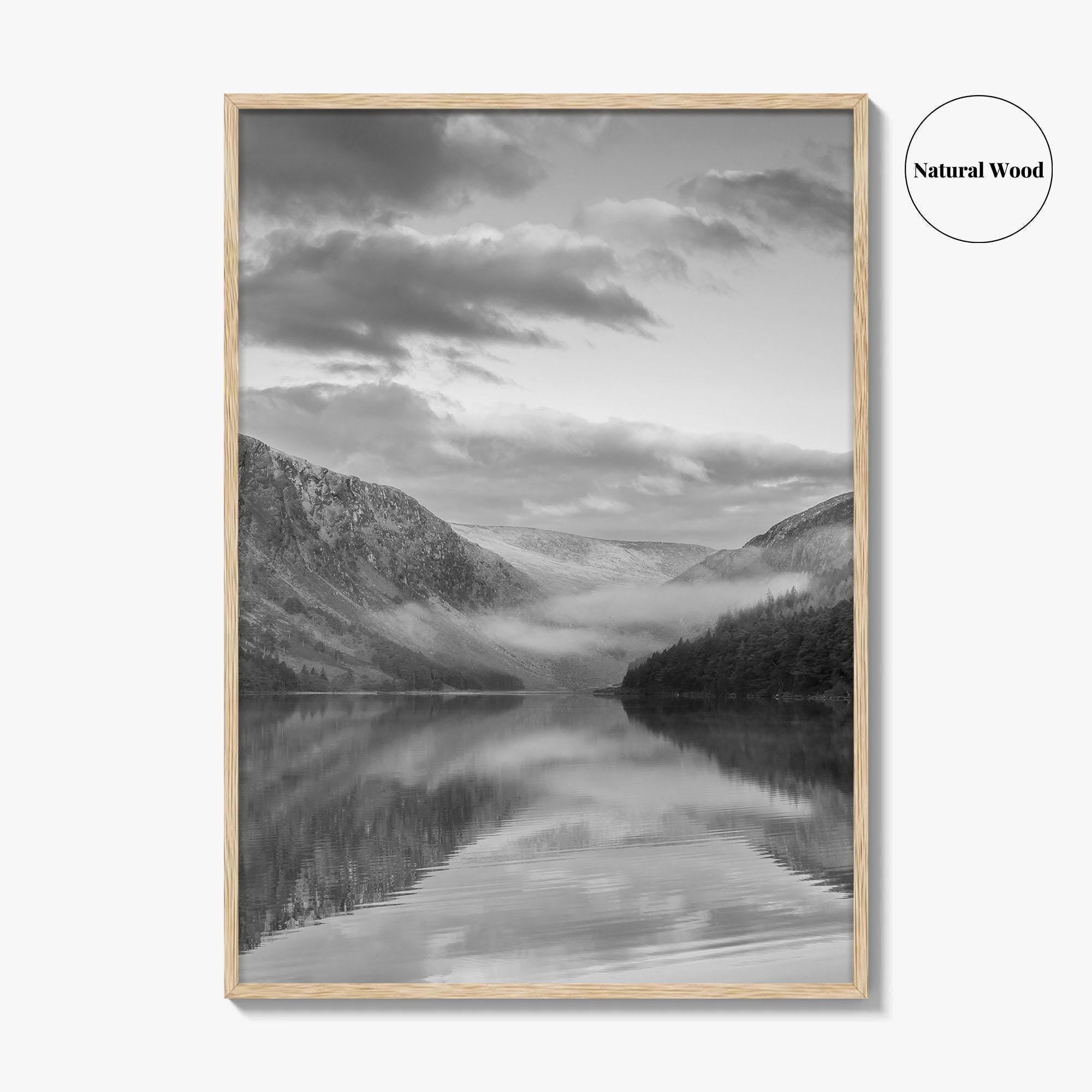 Glendalough Upper Lake Black and White Fine Art Photo Print, County Wicklow Ireland Poster