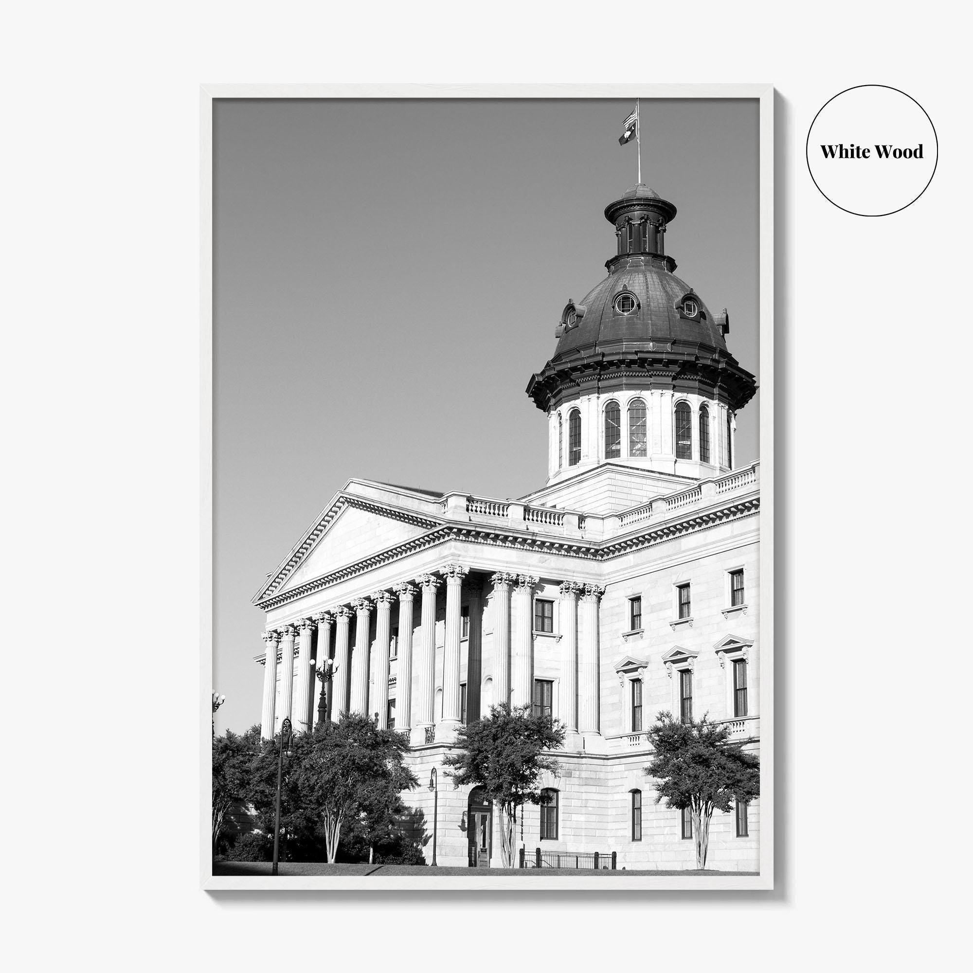 Columbia SC Black and White Fine Art Photo Print, South Carolina State House Poster