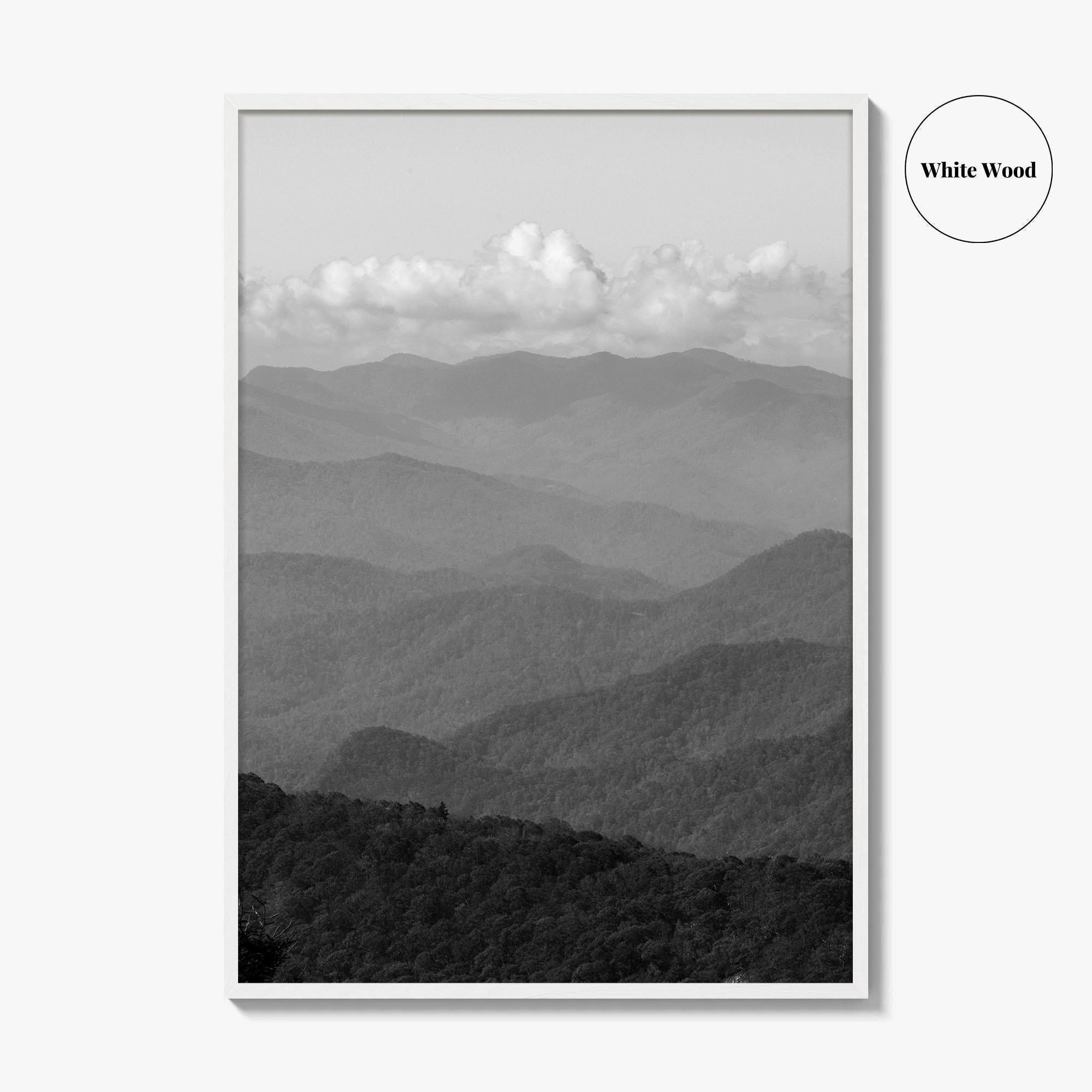 Blue Ridge Mountains Black and White Fine Art Photo Print, Smoky Mountains Poster