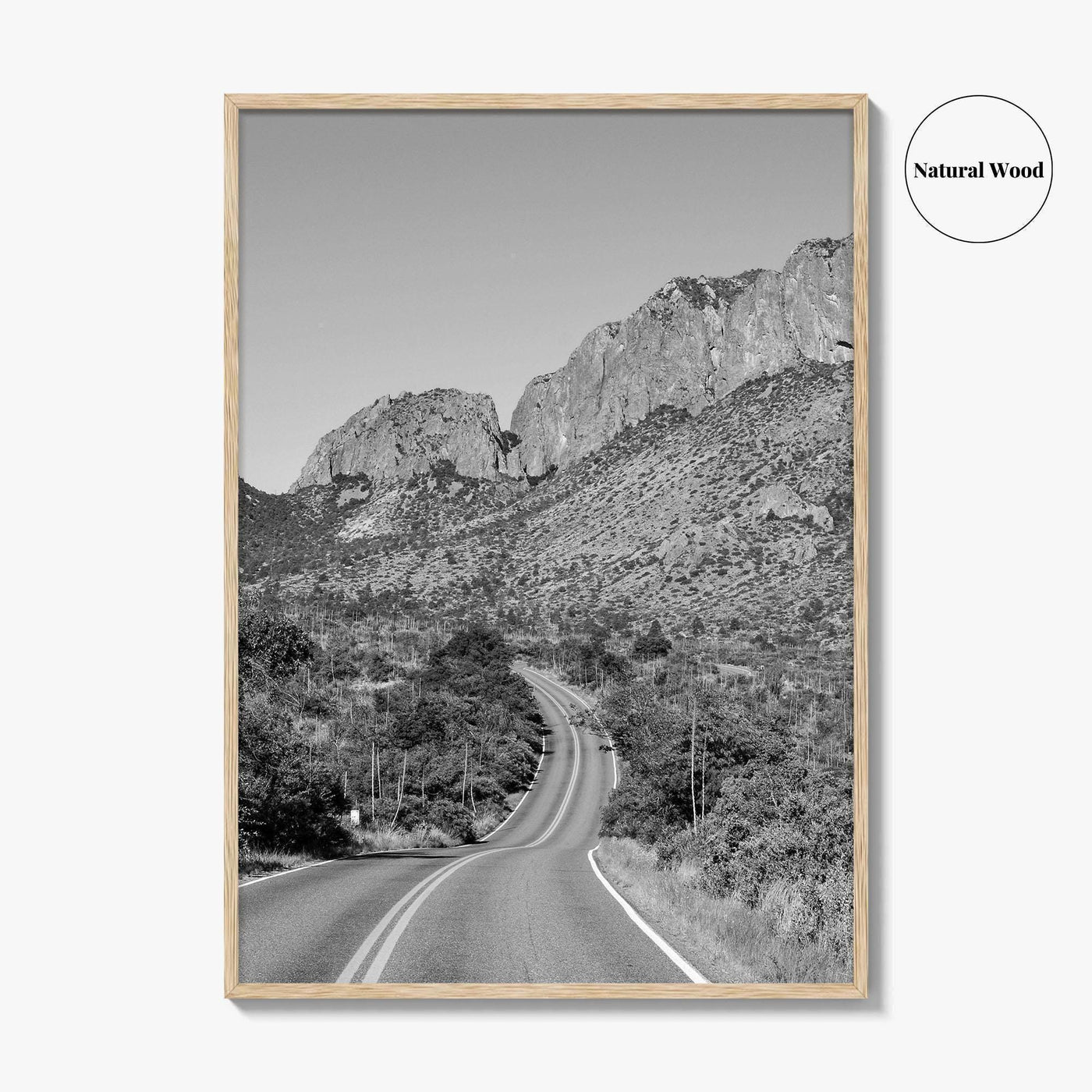 Big Bend National Park Black and White Fine Art Photo Print, Texas Road Poster