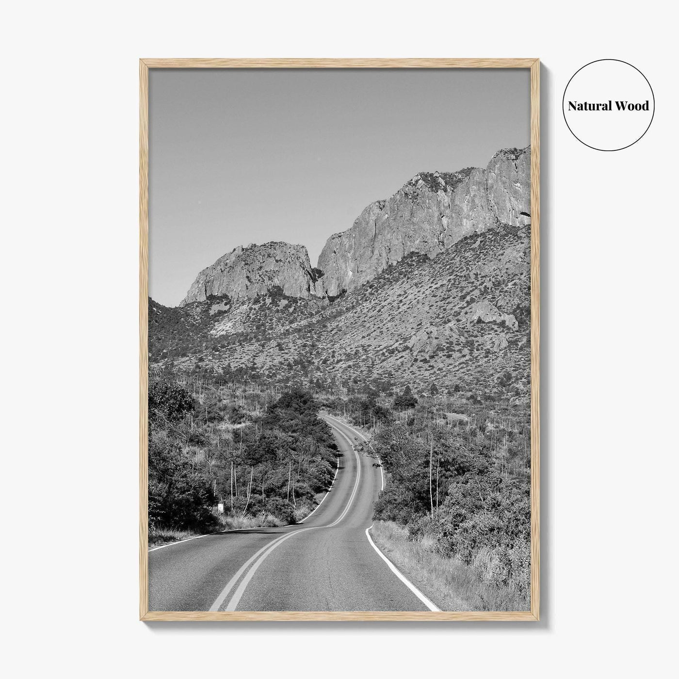 Big Bend National Park Black and White Fine Art Photo Print, Texas Road Poster