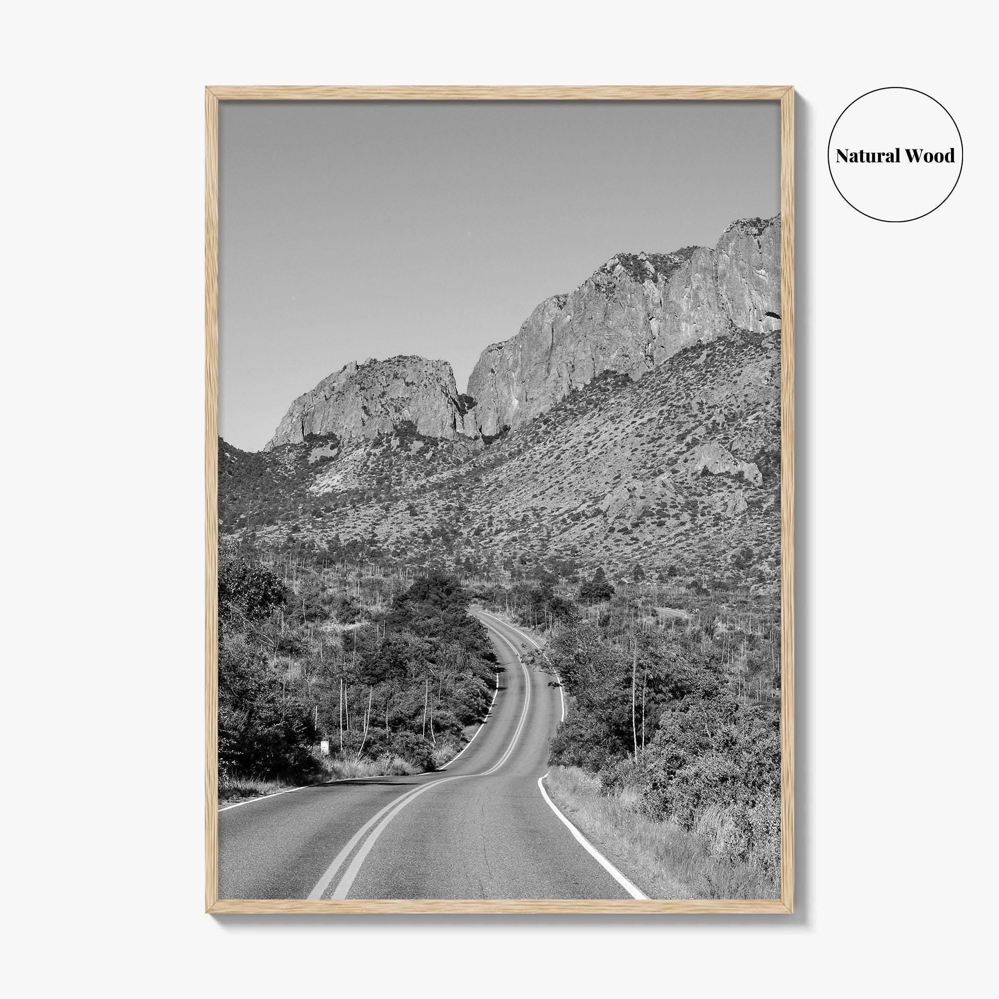 Big Bend National Park Black and White Fine Art Photo Print, Texas Road Poster