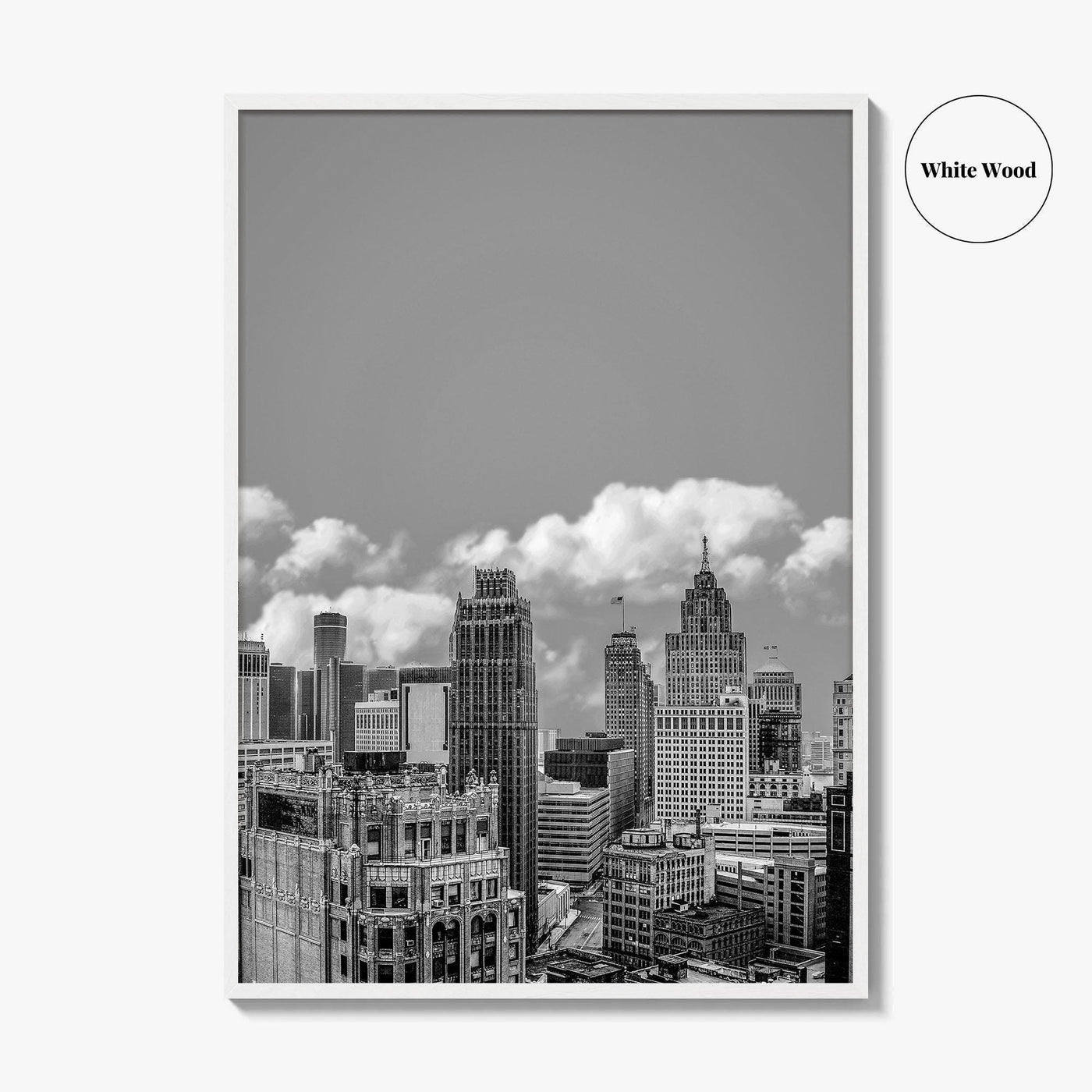 Detroit Skyline Black and White Fine Art Photo Print, Wall Decor Poster, Michigan USA