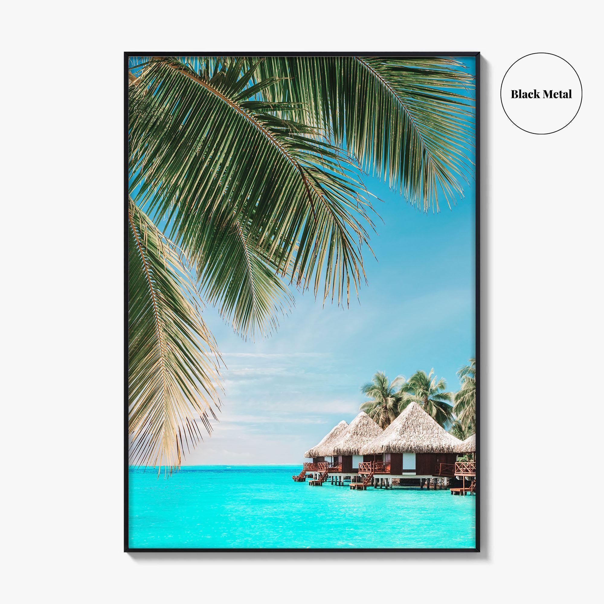 Fiji Fine Art Photo Print, Palm Leaves, Overwater Bungalows, Mamanuca Islands, Wall Poster