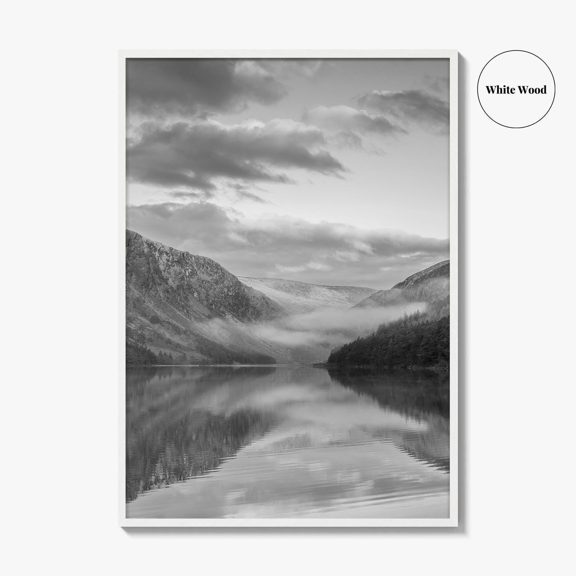 Glendalough Upper Lake Black and White Fine Art Photo Print, County Wicklow Ireland Poster