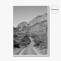 Big Bend National Park Black and White Fine Art Photo Print, Texas Road Poster