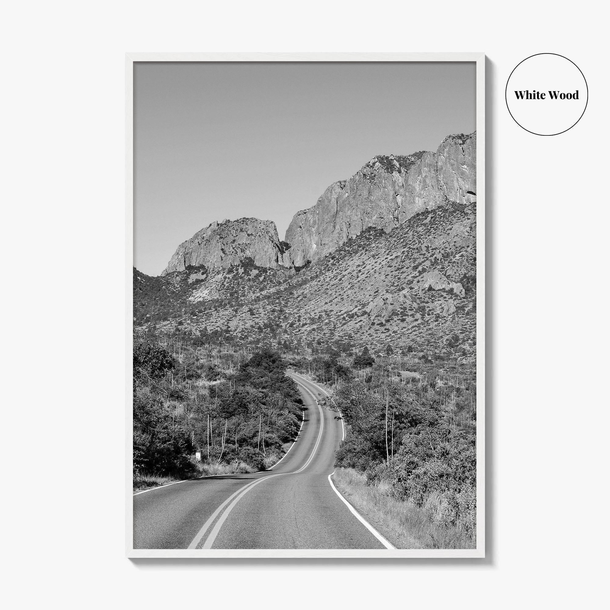 Big Bend National Park Black and White Fine Art Photo Print, Texas Road Poster