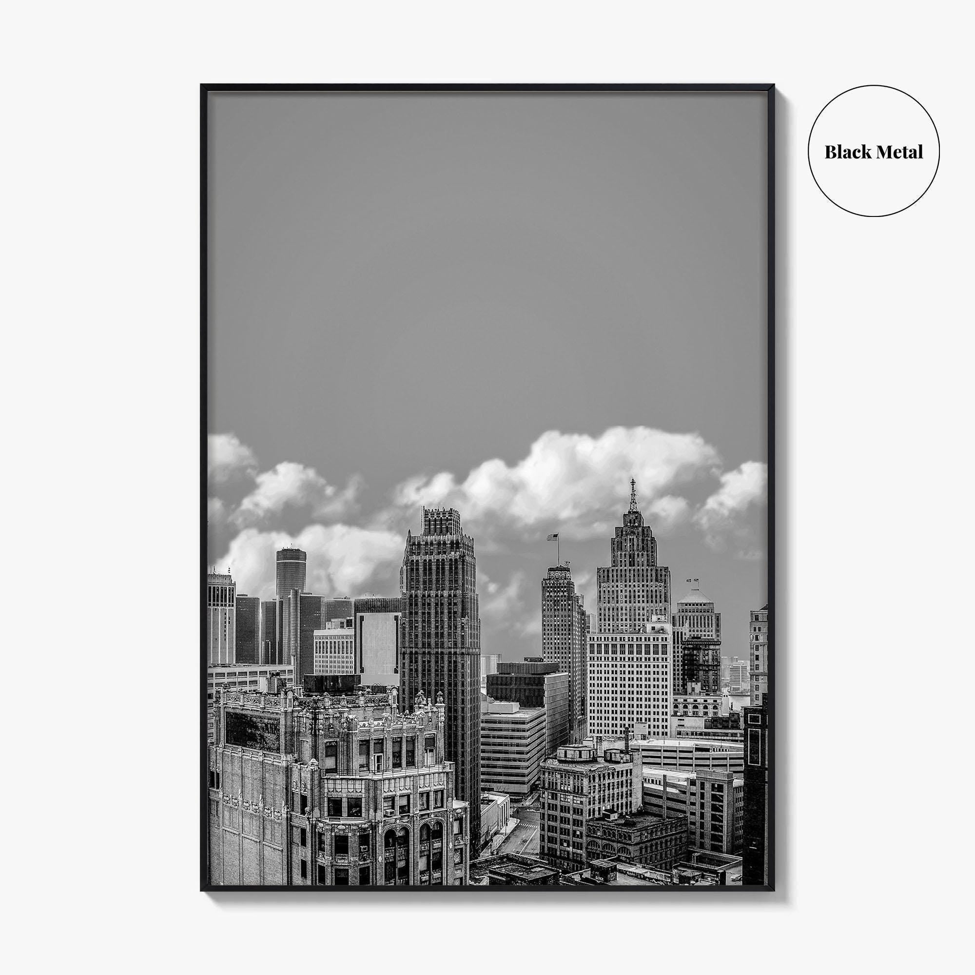 Detroit Skyline Black and White Fine Art Photo Print, Wall Decor Poster, Michigan USA