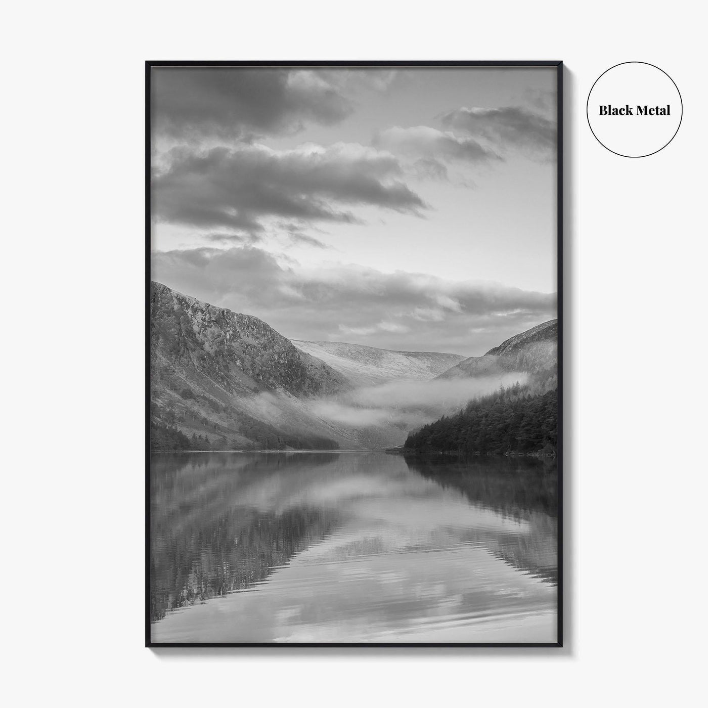 Glendalough Upper Lake Black and White Fine Art Photo Print, County Wicklow Ireland Poster