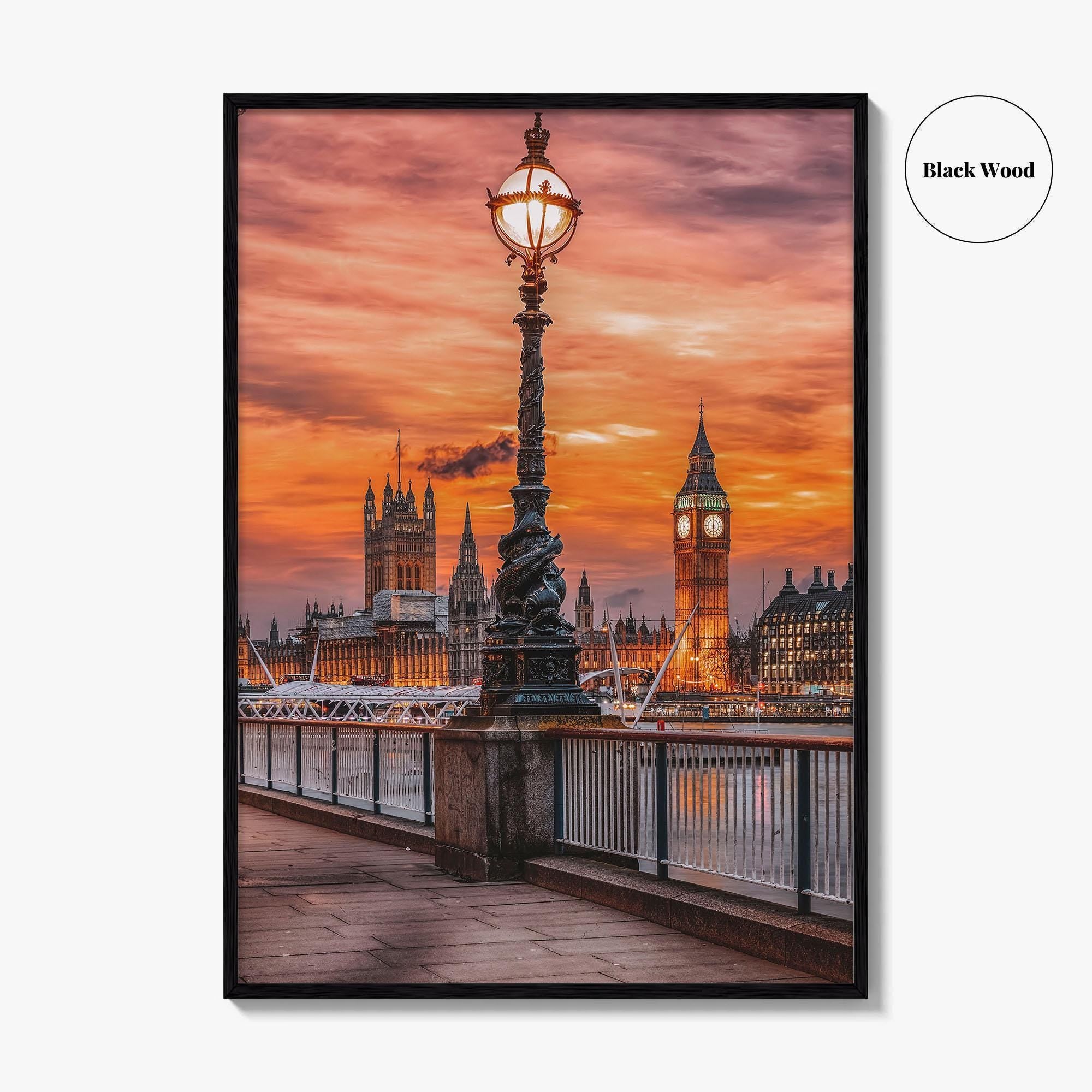 London Fine Art Photo Print, South Bank Riverside, Thames, Big Ben, Westminster Palace, UK