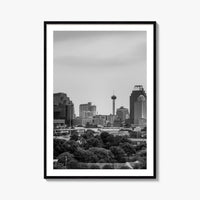 San Antonio Skyline Black and White Fine Art Photo Print, Texas, USA Wall Poster