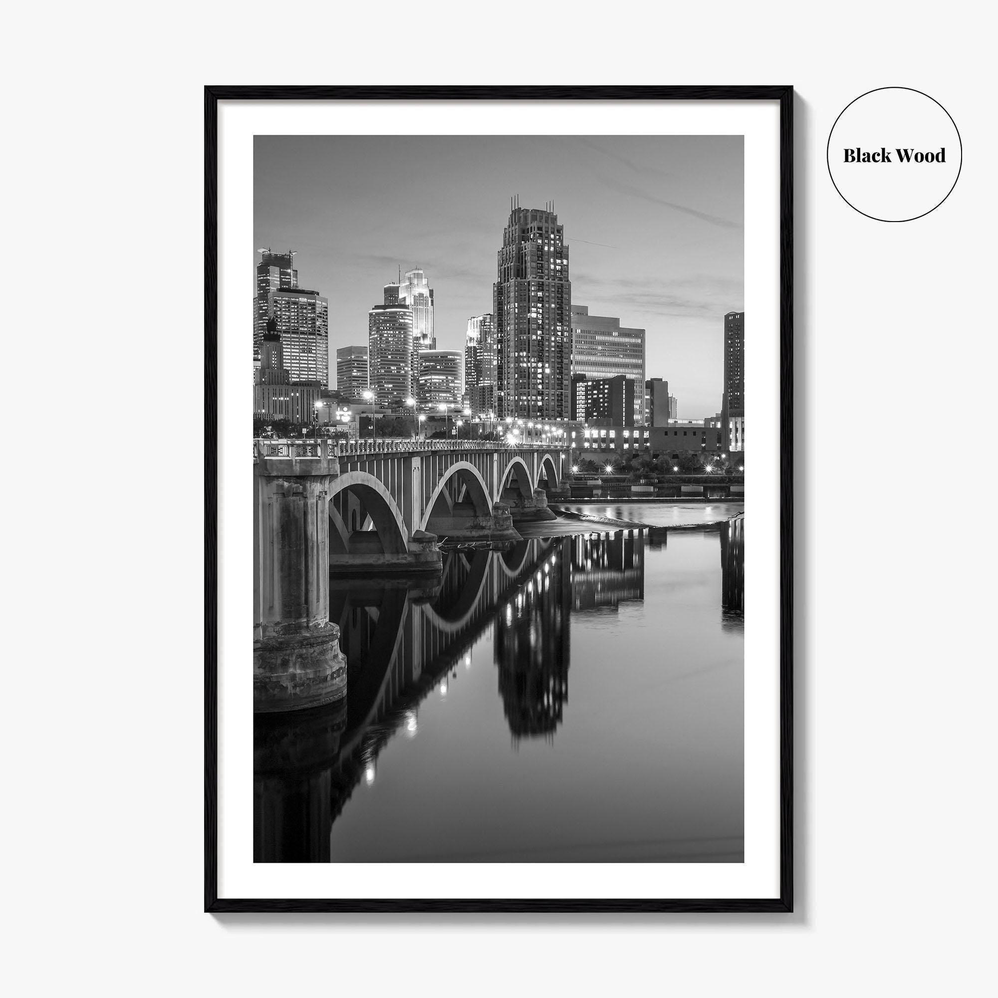 Minneapolis Skyline Black and White Fine Art Photo Print, Wall Poster, Minnesota USA