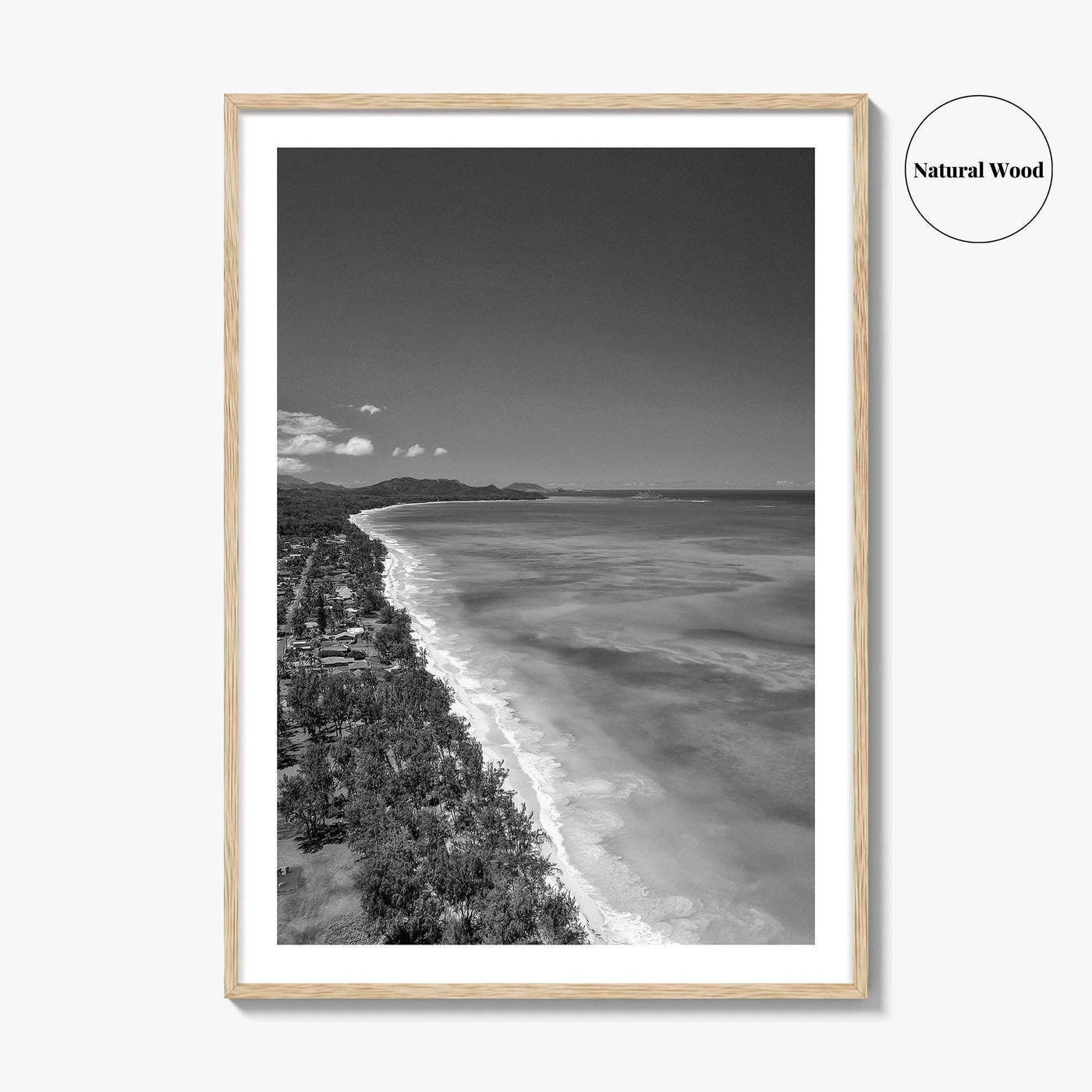 Oahu Black and White Fine Art Photo Print, Waimanalo Beach, Hawaii Aerial Poster, USA
