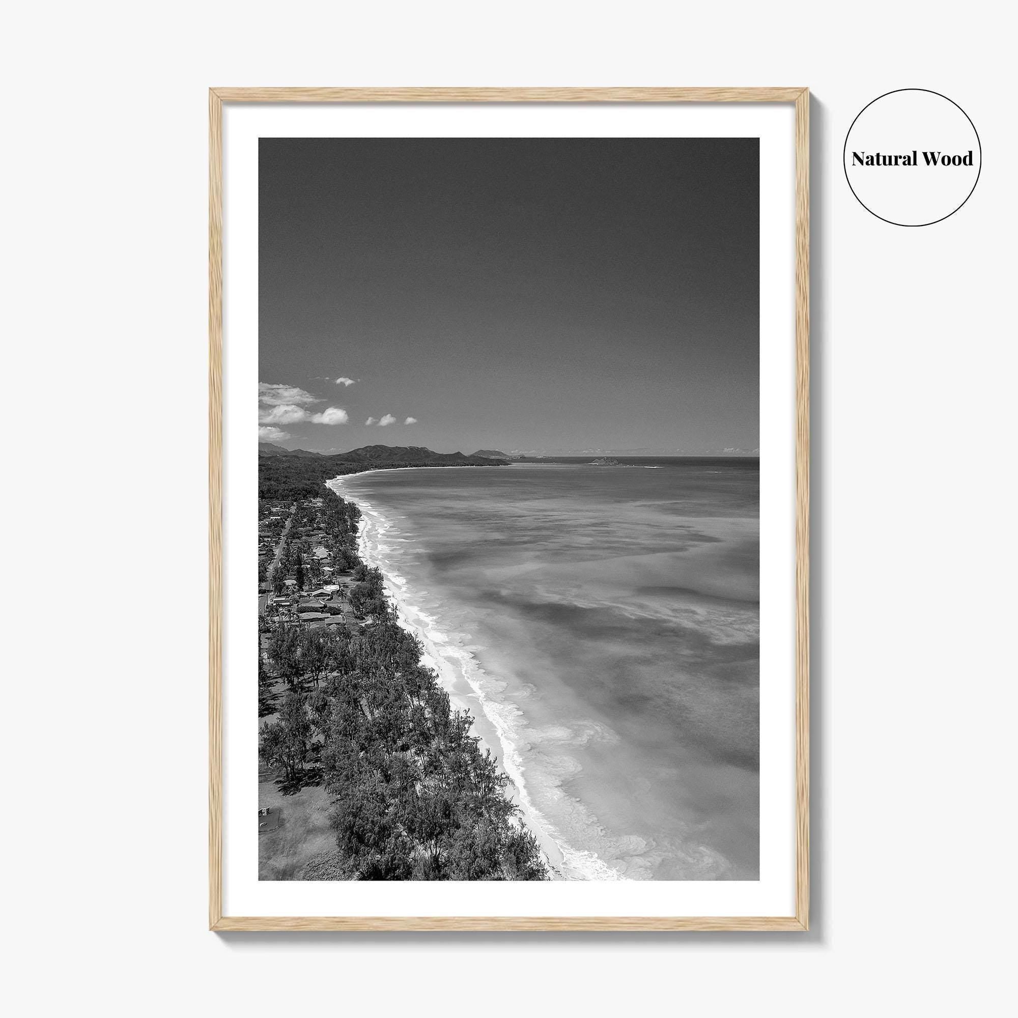 Oahu Black and White Fine Art Photo Print, Waimanalo Beach, Hawaii Aerial Poster, USA
