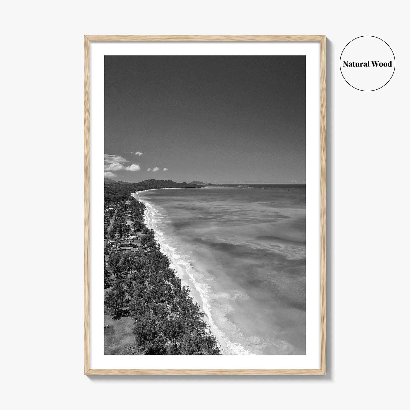 Oahu Black and White Fine Art Photo Print, Waimanalo Beach, Hawaii Aerial Poster, USA