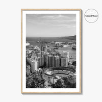 Malaga Skyline Black and White Fine Art Photo Print, Wall Decor, Andalusia Spain Poster