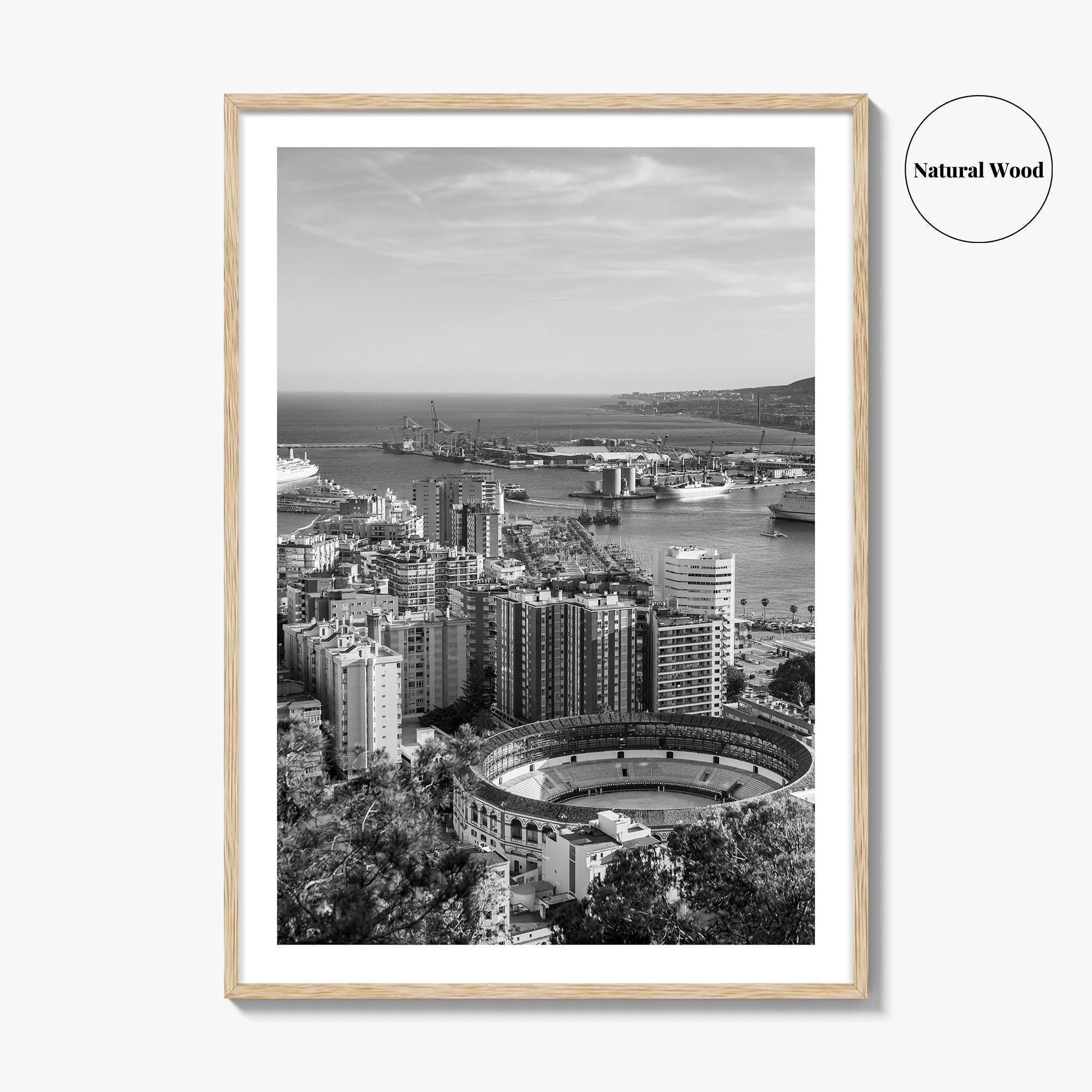 Malaga Skyline Black and White Fine Art Photo Print, Wall Decor, Andalusia Spain Poster