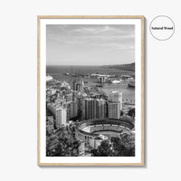 Malaga Skyline Black and White Fine Art Photo Print, Wall Decor, Andalusia Spain Poster