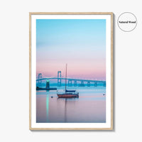 Newport RI Fine Art Photo Print, Goat Island Lighthouse, Pell Bridge, Poster