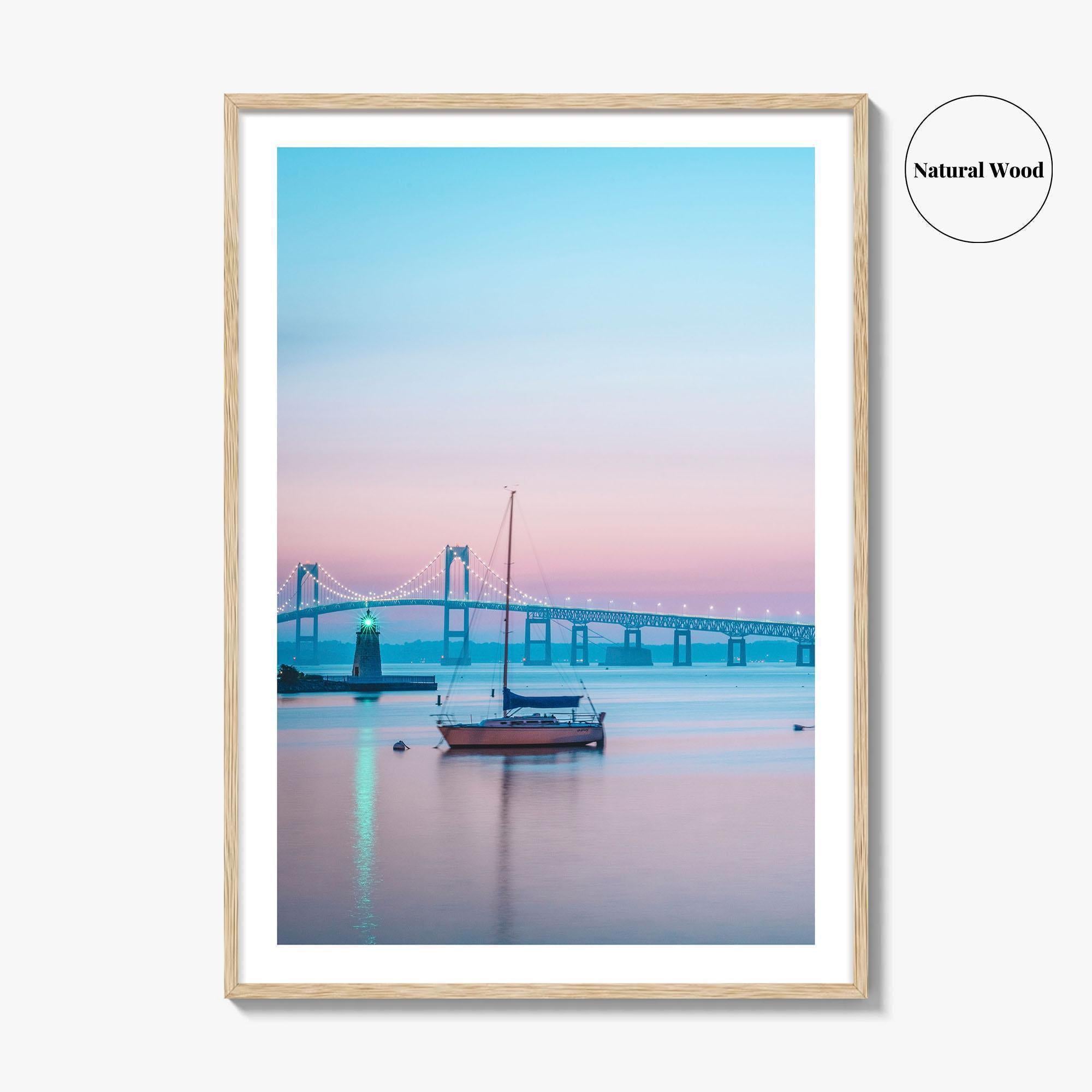 Newport RI Fine Art Photo Print, Goat Island Lighthouse, Pell Bridge, Poster