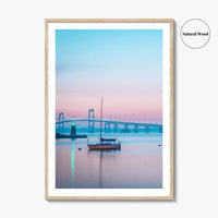 Newport RI Fine Art Photo Print, Goat Island Lighthouse, Pell Bridge, Poster