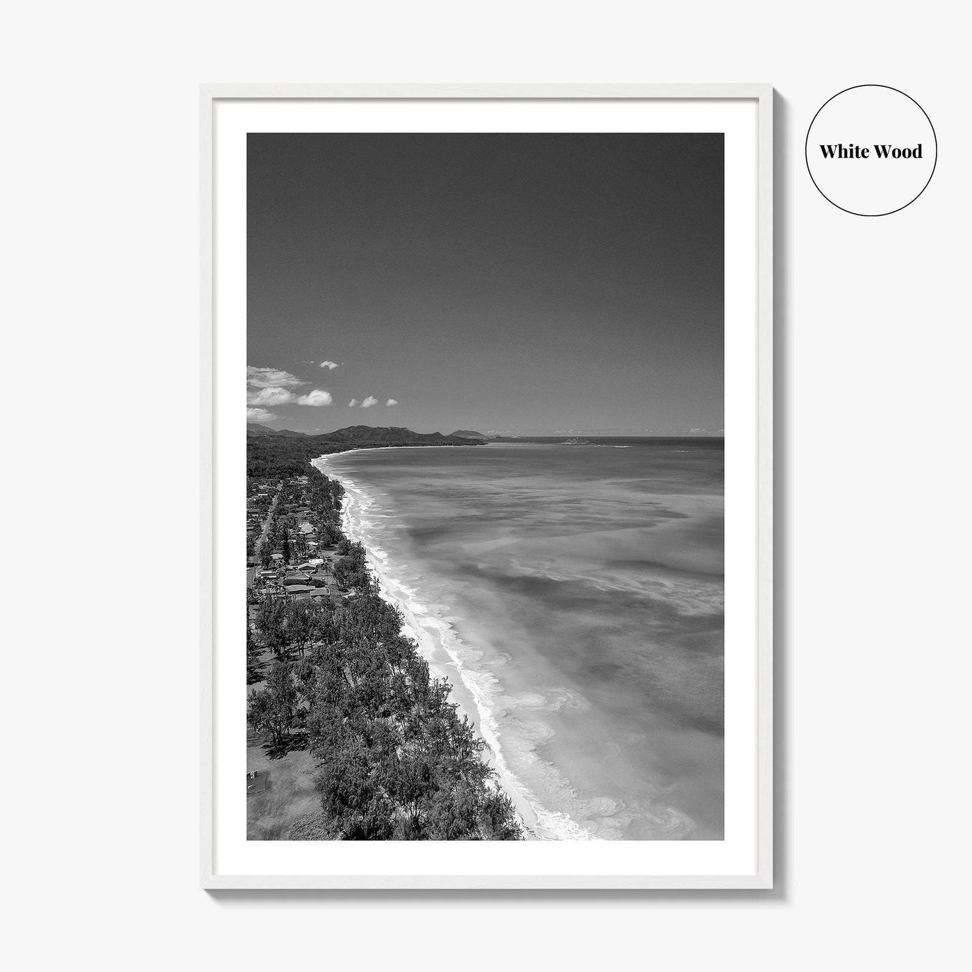 Oahu Black and White Fine Art Photo Print, Waimanalo Beach, Hawaii Aerial Poster, USA