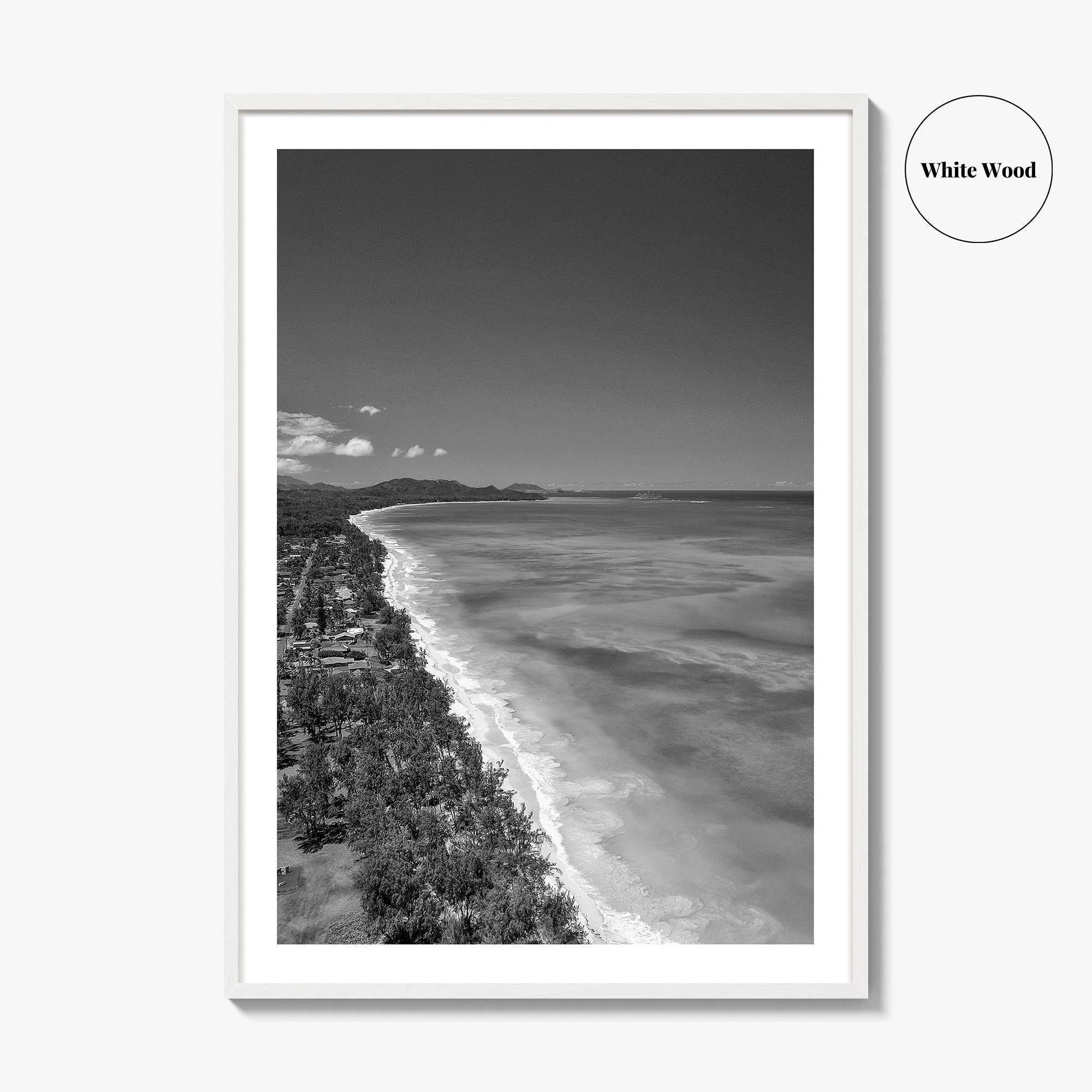 Oahu Black and White Fine Art Photo Print, Waimanalo Beach, Hawaii Aerial Poster, USA
