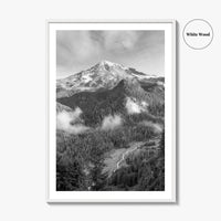 Mount Rainier Black and White Fine Art Photo Print, Washington USA, Nisqually River Poster