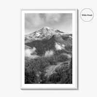 Mount Rainier Black and White Fine Art Photo Print, Washington USA, Nisqually River Poster