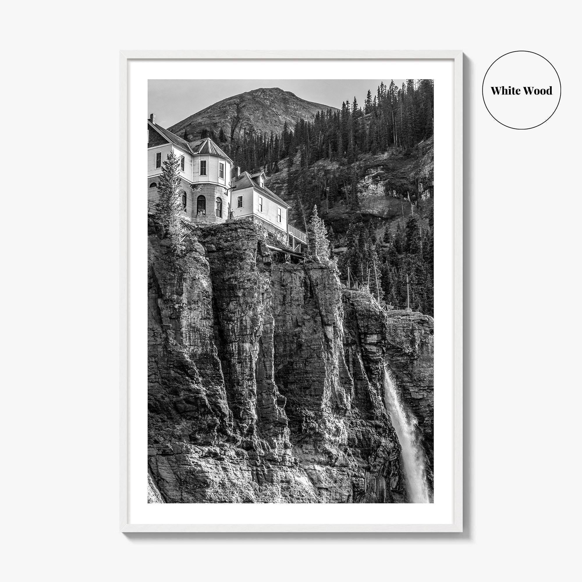 Telluride Black and White Fine Art Photo Print, Bridal Veil Falls Colorado Poster