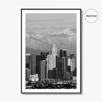 Los Angeles Skyline Black and White Fine Art Photo Print, Snowy Mountains California Poster
